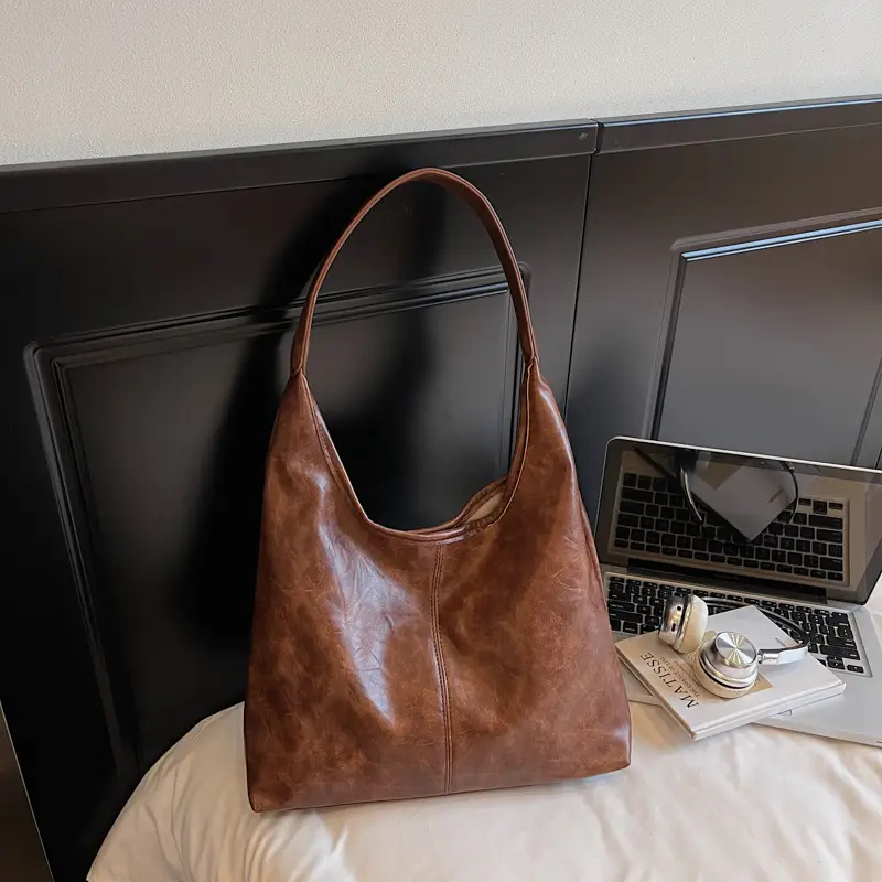 Autumn Retro Brown Leather Shoulder Tote Bag Large Capacity — feature 21