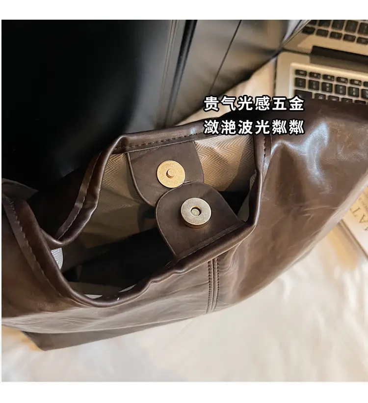 Autumn Retro Brown Leather Shoulder Tote Bag Large Capacity — feature 5