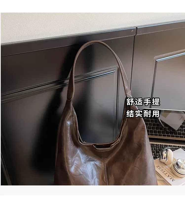 Autumn Retro Brown Leather Shoulder Tote Bag Large Capacity — feature 6