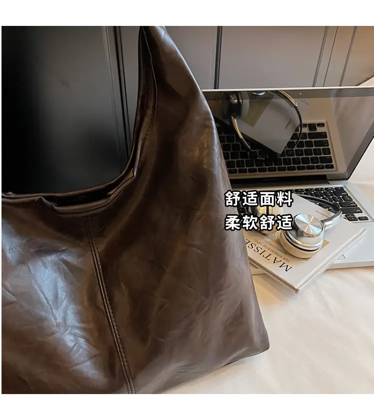 Autumn Retro Brown Leather Shoulder Tote Bag Large Capacity — feature 7