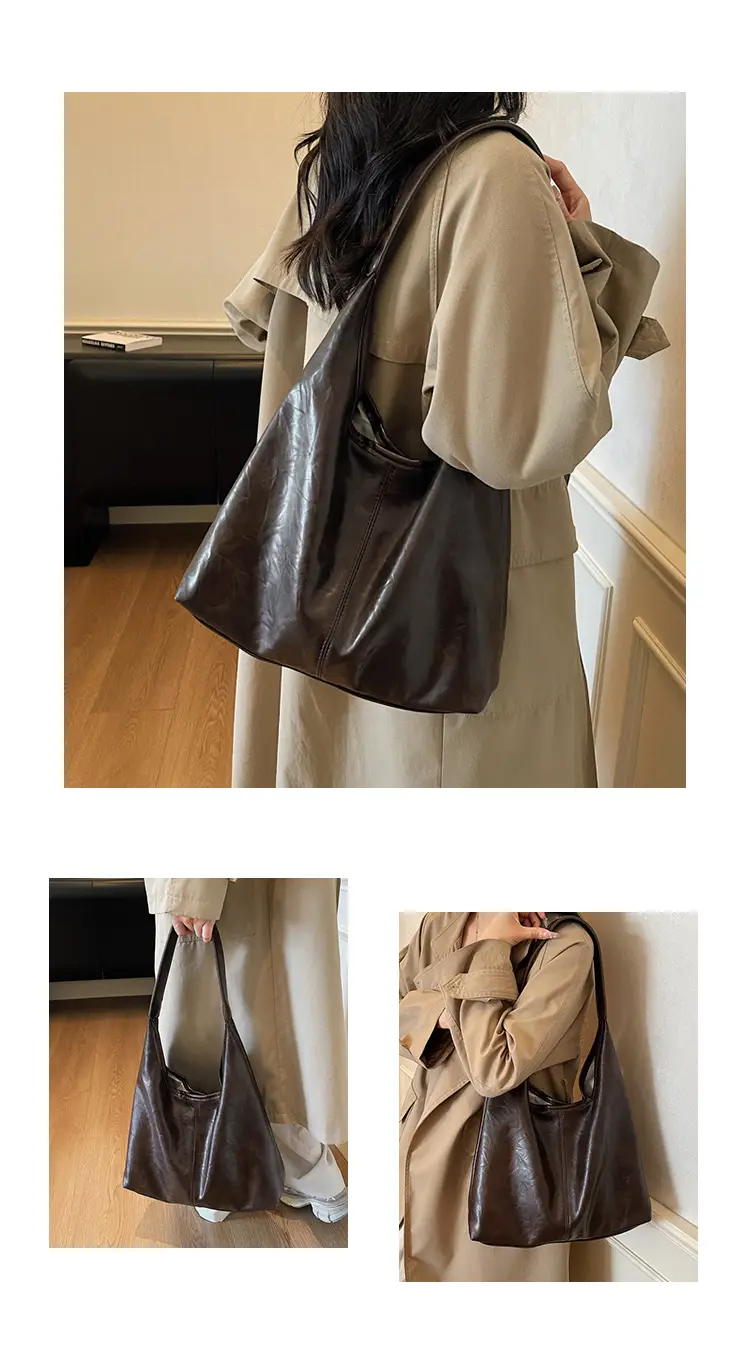 Autumn Retro Brown Leather Shoulder Tote Bag Large Capacity — feature 9