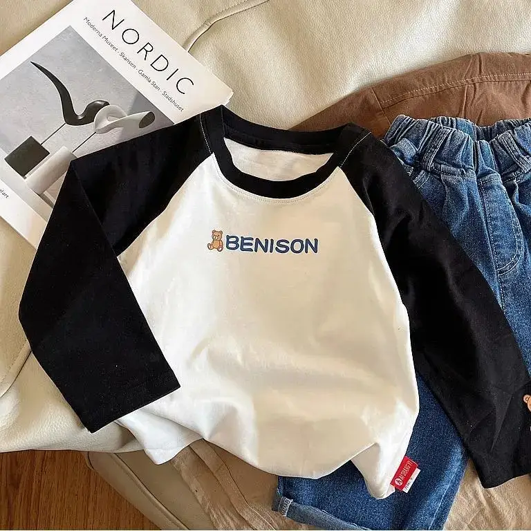 Boys Raglan Sleeve T-Shirt White Blue Medium Small