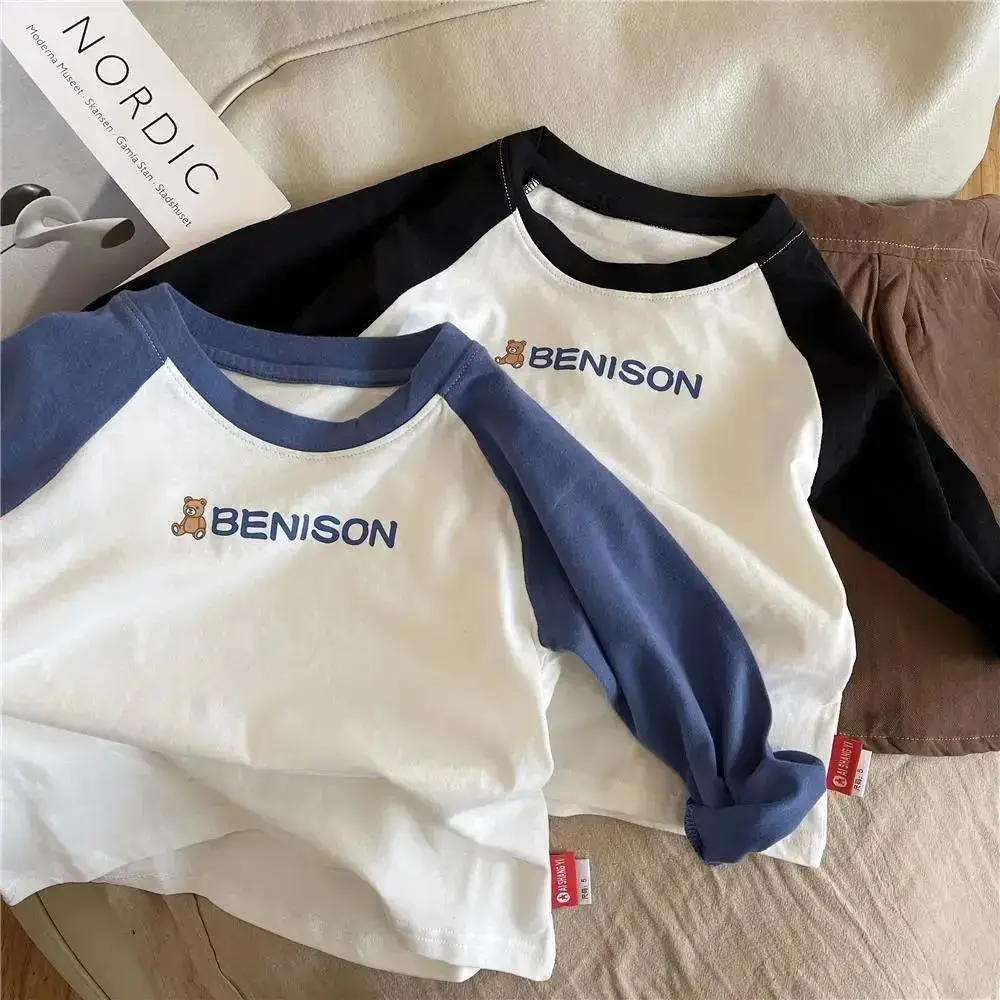 Boys Raglan Sleeve T-Shirt White Blue Medium Small