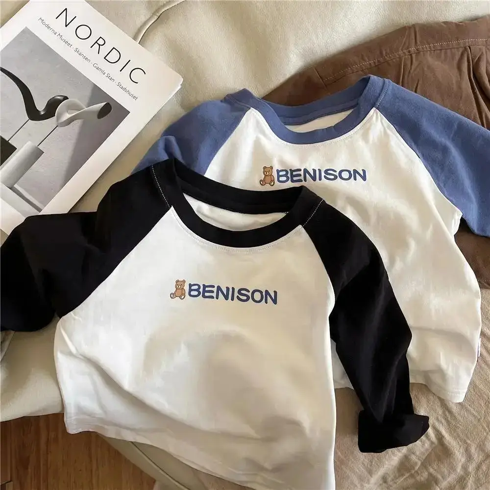 Boys Raglan Sleeve T-Shirt White Blue Medium Small — feature 1