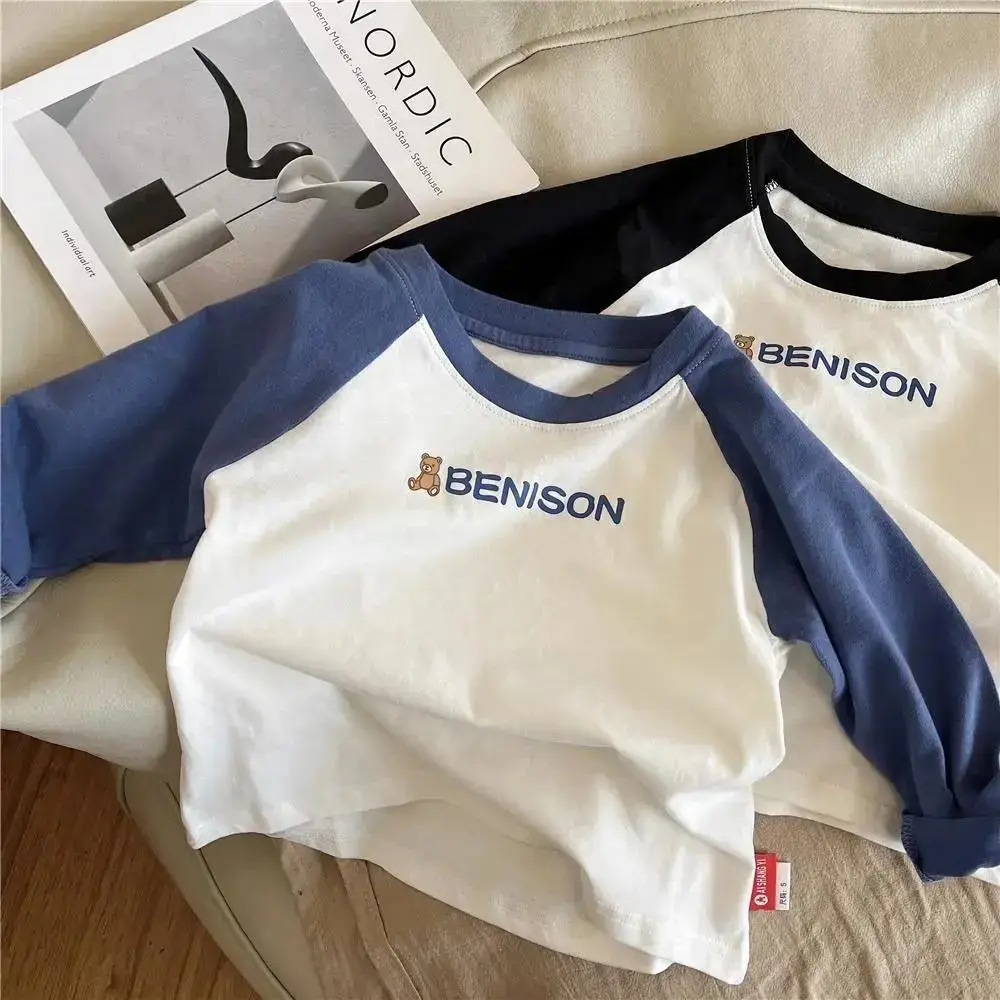 Boys Raglan Sleeve T-Shirt White Blue Medium Small — feature 3