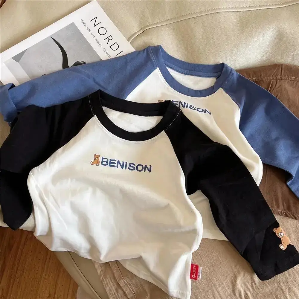 Boys Raglan Sleeve T-Shirt White Blue Medium Small — feature 4