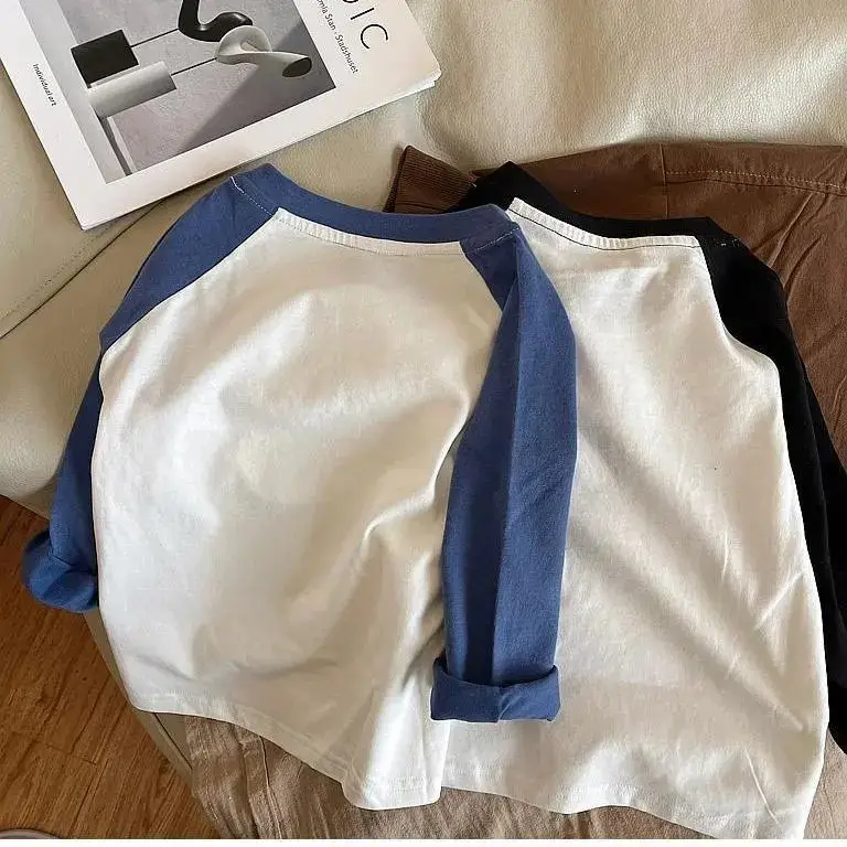 Boys Raglan Sleeve T-Shirt White Blue Medium Small — feature 9