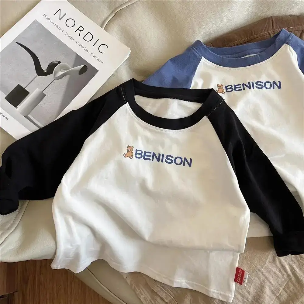 Boys Raglan Sleeve T-Shirt White Blue Medium Small