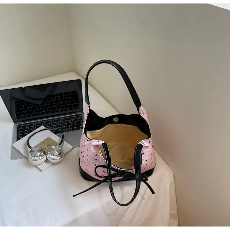 Women's Bowknot Embroidered Shoulder Bag White Black — feature 11