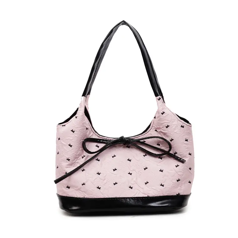 Women's Bowknot Embroidered Shoulder Bag White Black - Image 3