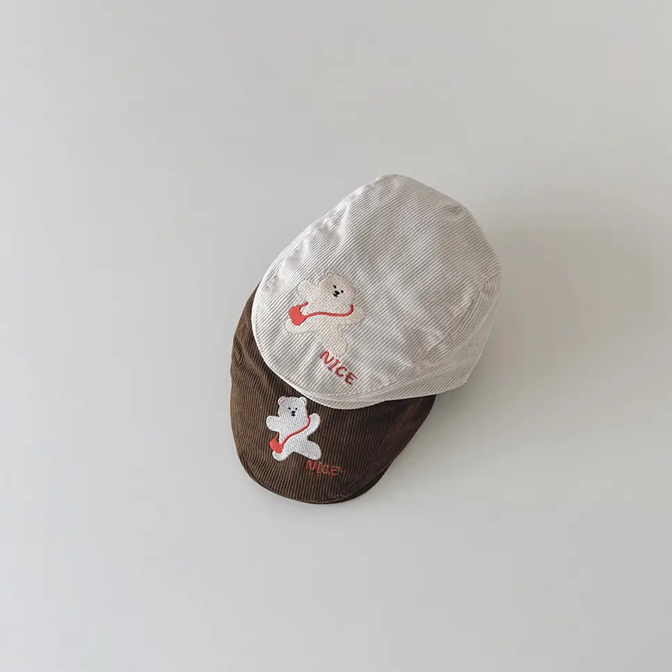 Cute Bear Corduroy Hat for Boys Girls Autumn Winter
