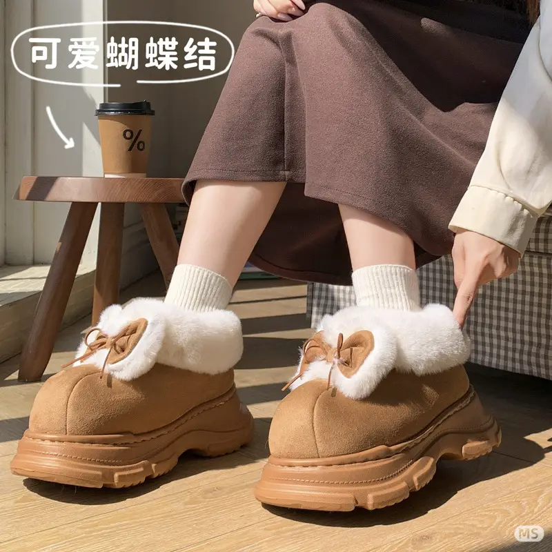 Plush Cotton Slippers for Women in Autumn and Winter, Cute and Versatile, Bag-Heeled Cotton Shoes for Outdoor Wear, Home and Indoor Soft-Soled Warm Snow Boots