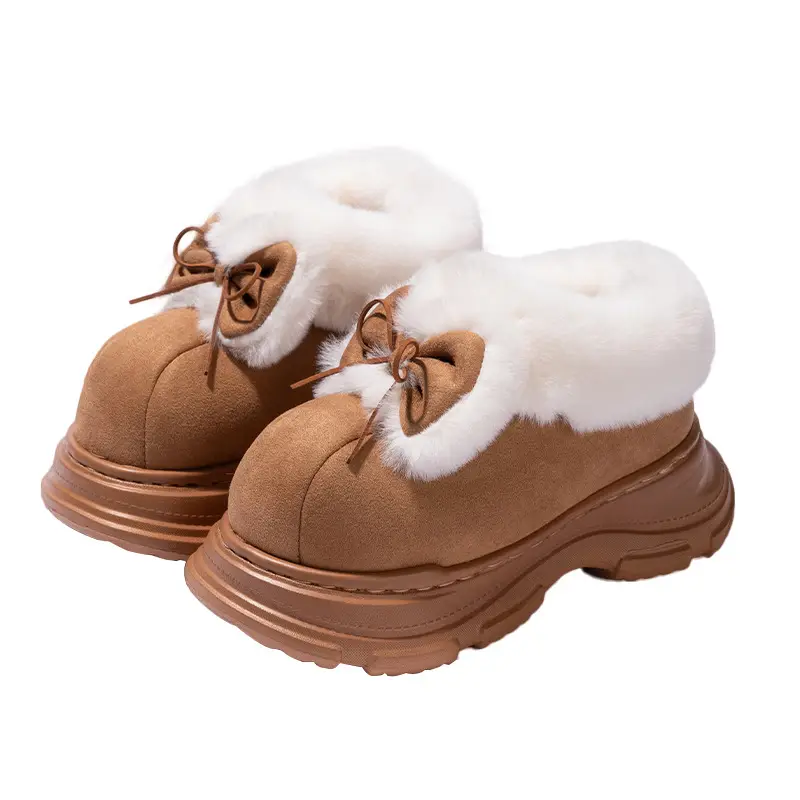 Plush Cotton Slippers for Women in Autumn and Winter, Cute and Versatile, Bag-Heeled Cotton Shoes for Outdoor Wear, Home and Indoor Soft-Soled Warm Snow Boots