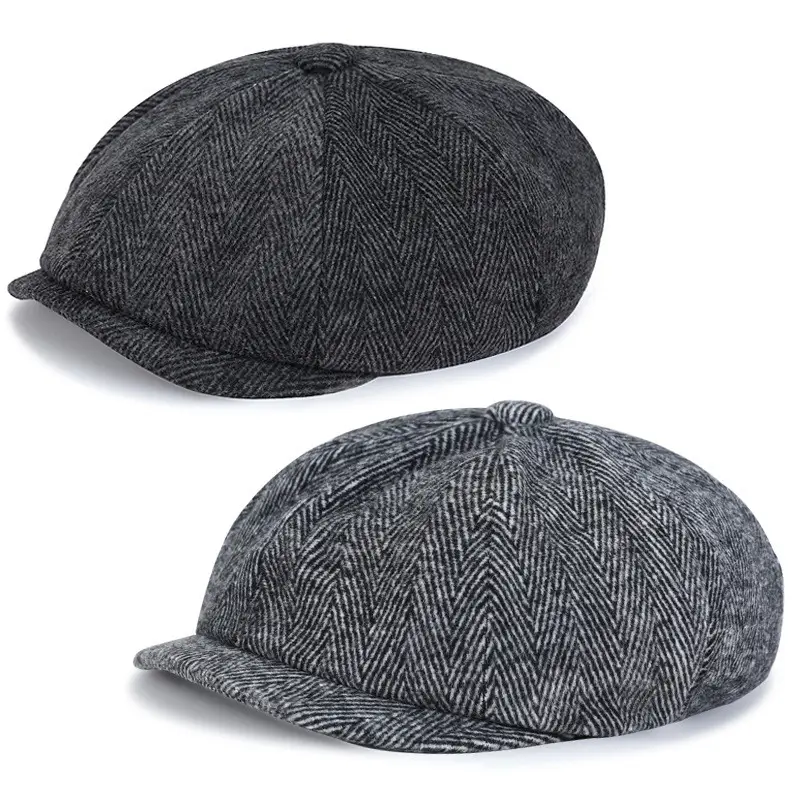 Men's Retro Black Herringbone Beret Hat - Image 6