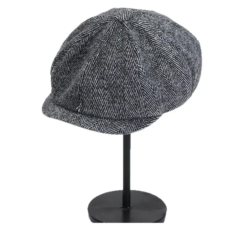 Men's Retro Black Herringbone Beret Hat - Image 7