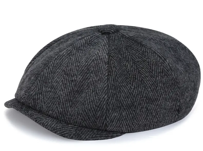 Men's Retro Black Herringbone Beret Hat — feature 15