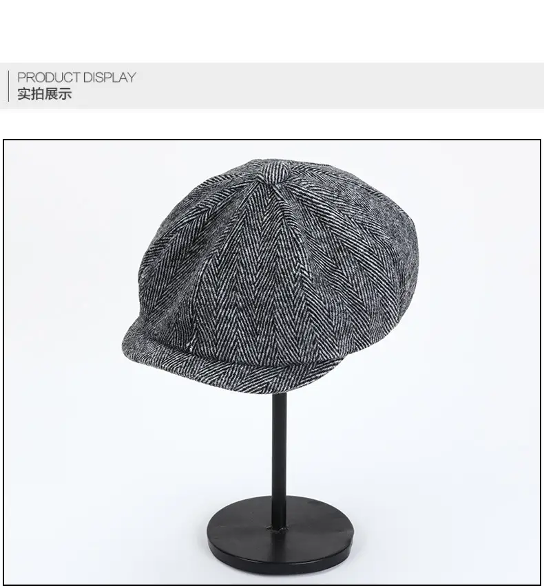 Men's Retro Black Herringbone Beret Hat — feature 16