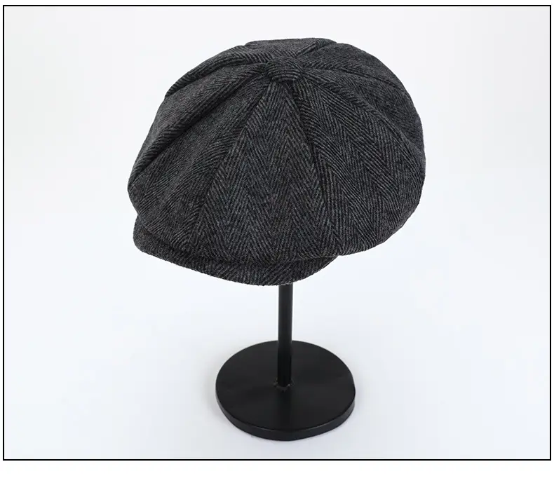 Men's Retro Black Herringbone Beret Hat — feature 17