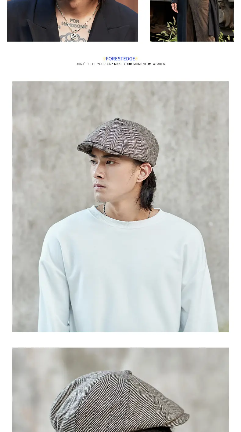 Men's Retro Black Herringbone Beret Hat — feature 6