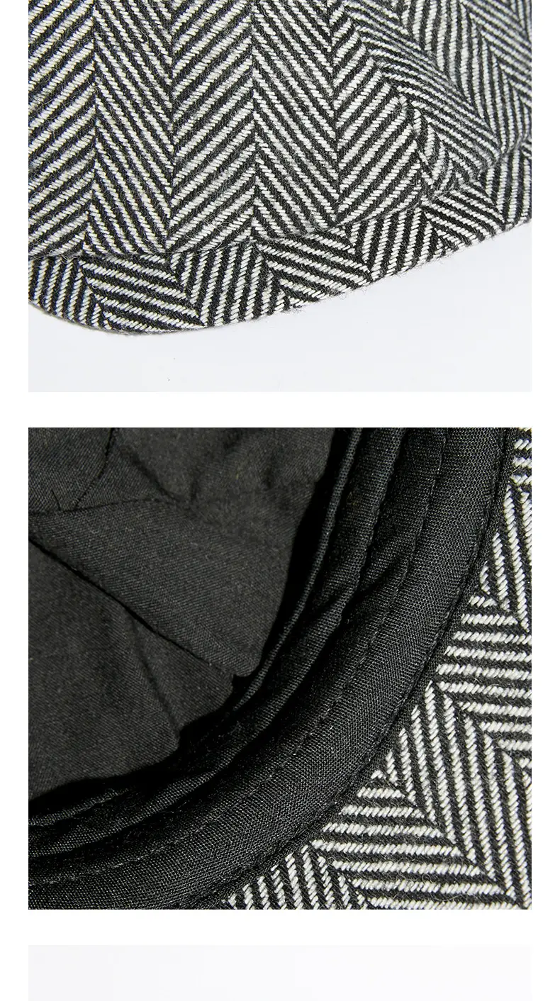 Men's Retro Black Herringbone Beret Hat — feature 8