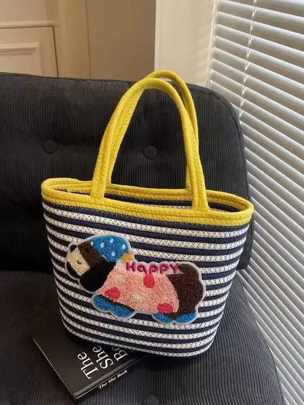 Cute Cotton Beach Bag Red Handles Cute Design - Image 6