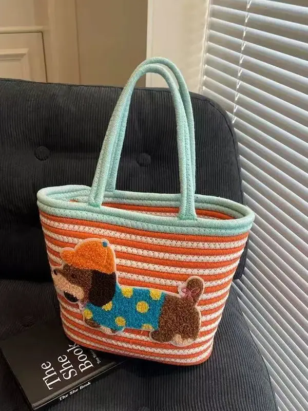 Cute Cotton Beach Bag Red Handles Cute Design - Image 7
