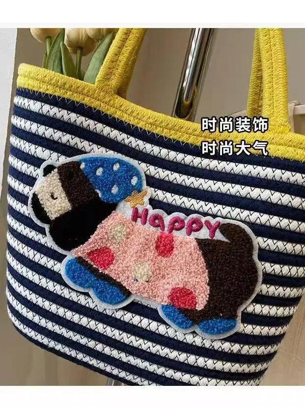 Cute Cotton Beach Bag Red Handles Cute Design - Image 8