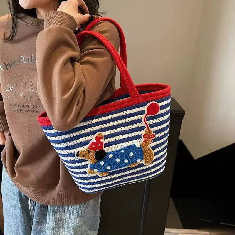 Cute Cotton Beach Bag Red Handles Cute Design — feature 1
