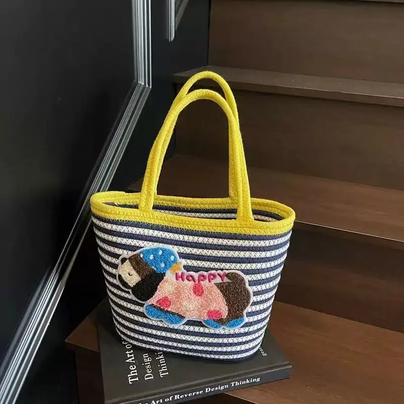 Cute Cotton Beach Bag Red Handles Cute Design — feature 2