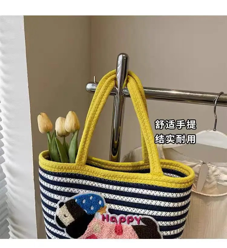 Cute Cotton Beach Bag Red Handles Cute Design — feature 5