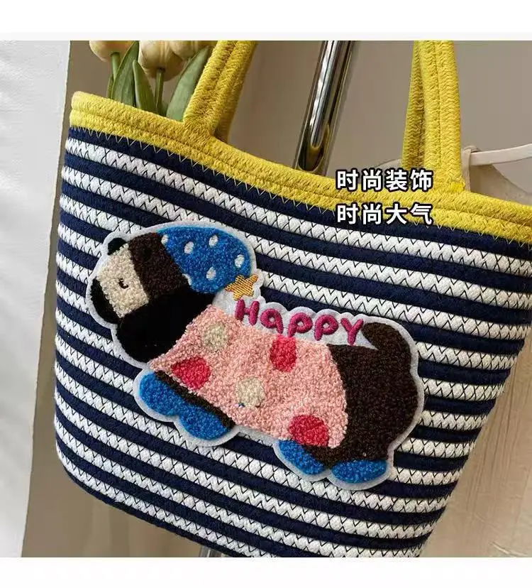 Cute Cotton Beach Bag Red Handles Cute Design — feature 6