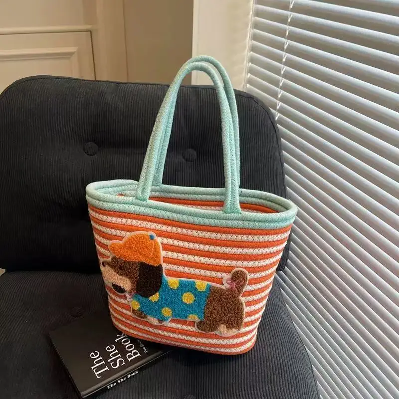 Cute Cotton Beach Bag Red Handles Cute Design - Image 2