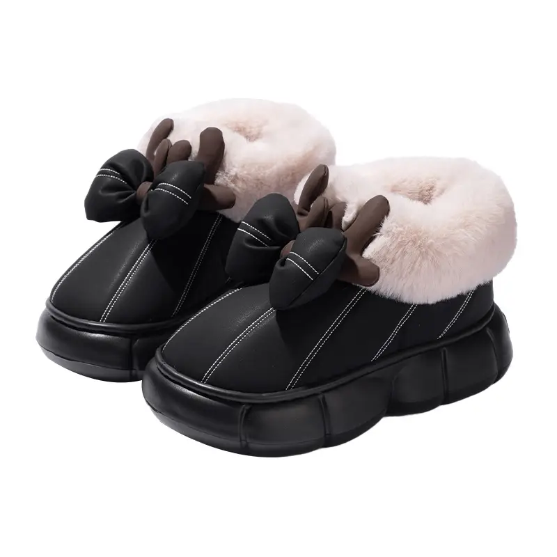 2025 New Cotton Slippers for Women in Winter, Cute, Warm, Non-Slip, Fleece-Lined, Thick-Soled Snow Bow Outer Wear - Image 8