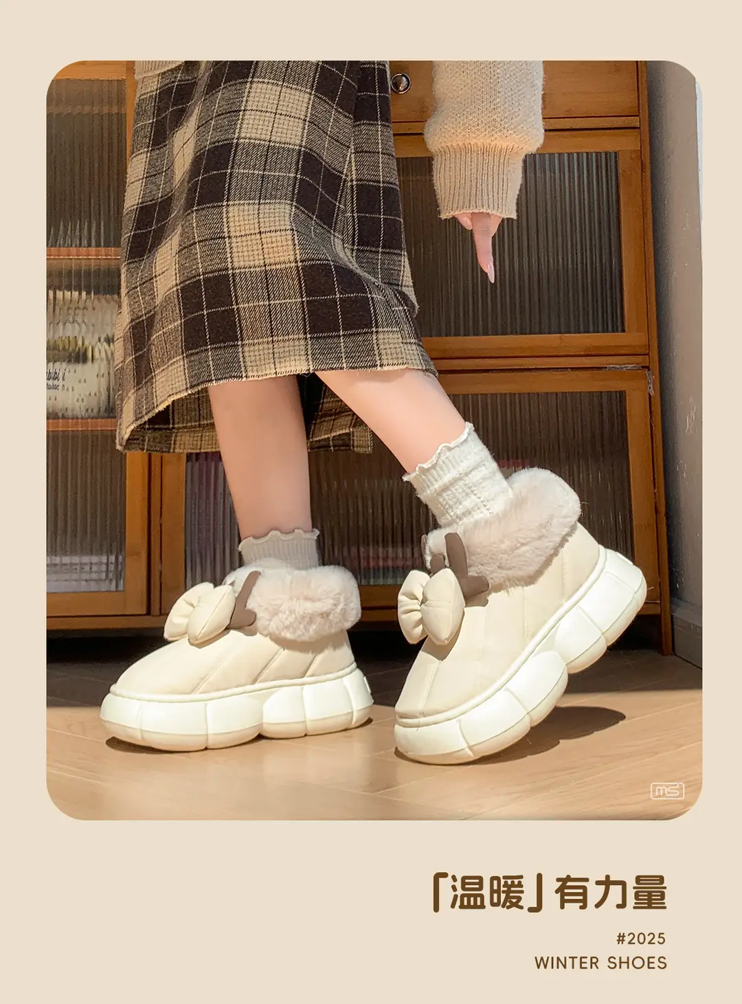 2025 New Cotton Slippers for Women in Winter, Cute, Warm, Non-Slip, Fleece-Lined, Thick-Soled Snow Bow Outer Wear — feature 3