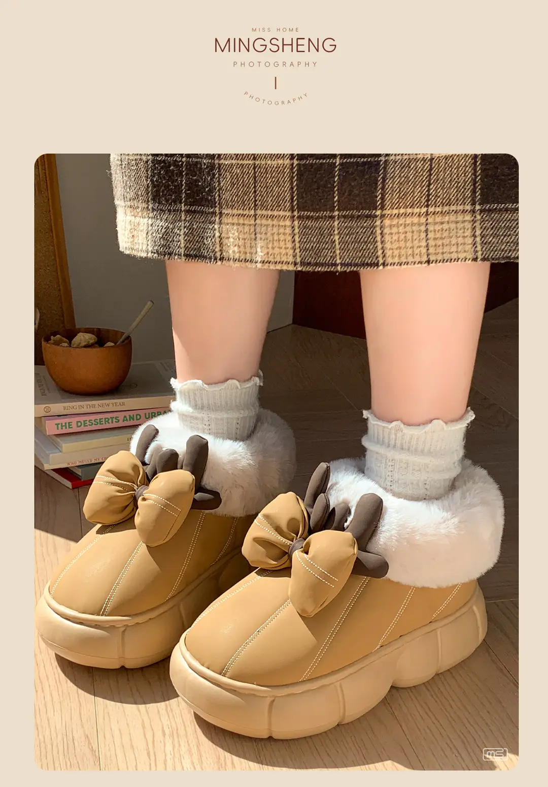 2025 New Cotton Slippers for Women in Winter, Cute, Warm, Non-Slip, Fleece-Lined, Thick-Soled Snow Bow Outer Wear — feature 6