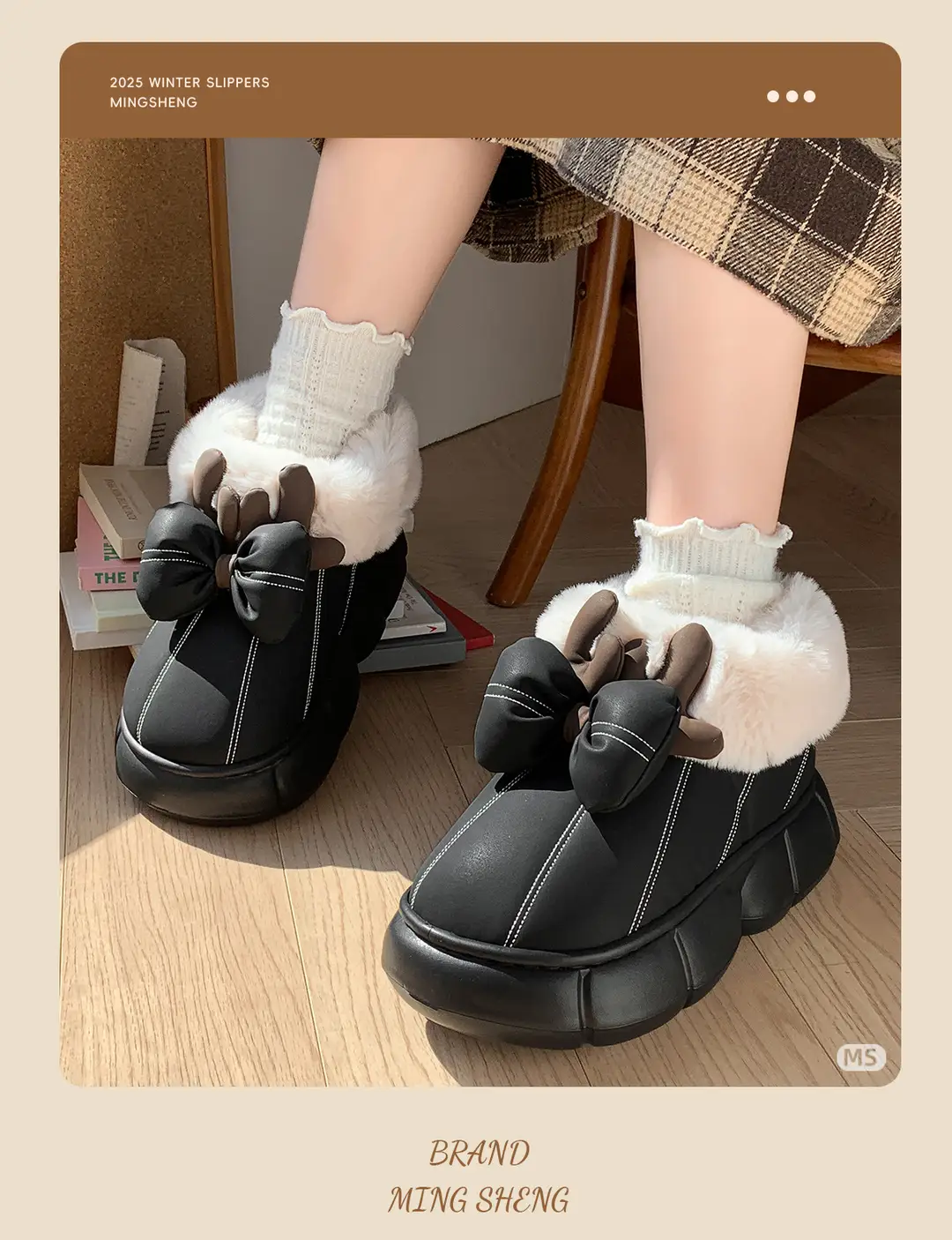 2025 New Cotton Slippers for Women in Winter, Cute, Warm, Non-Slip, Fleece-Lined, Thick-Soled Snow Bow Outer Wear — feature 8