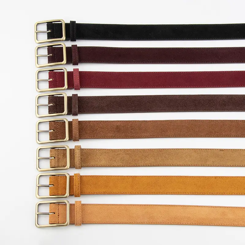Black Square Buckle Suede Belt for Women - Image 18