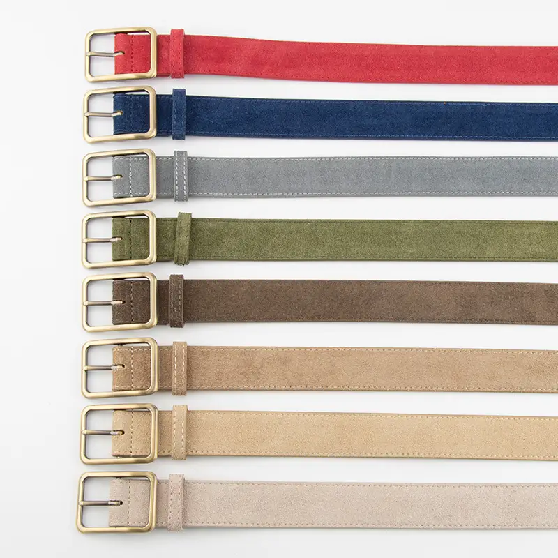 Black Square Buckle Suede Belt for Women - Image 19
