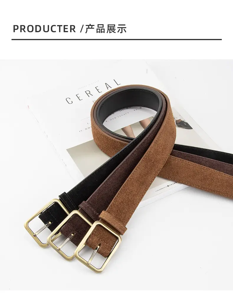 Black Square Buckle Suede Belt for Women — feature 10