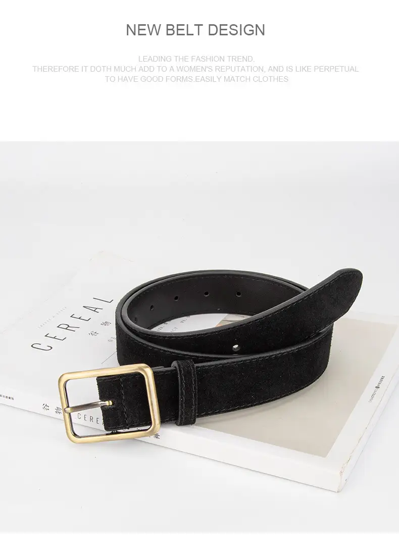 Black Square Buckle Suede Belt for Women — feature 11
