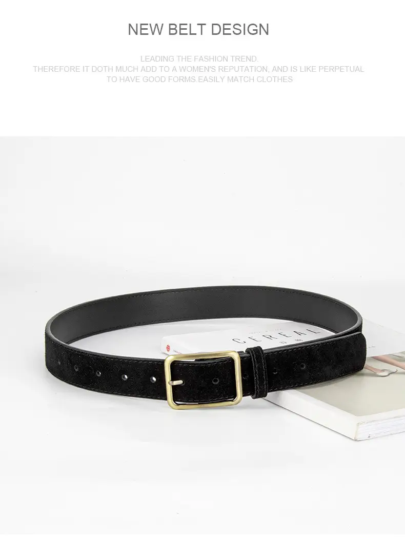 Black Square Buckle Suede Belt for Women — feature 12