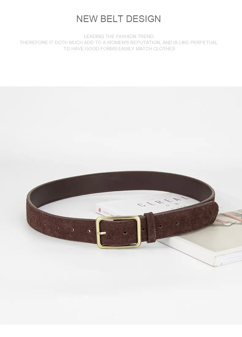 Black Square Buckle Suede Belt for Women — feature 13