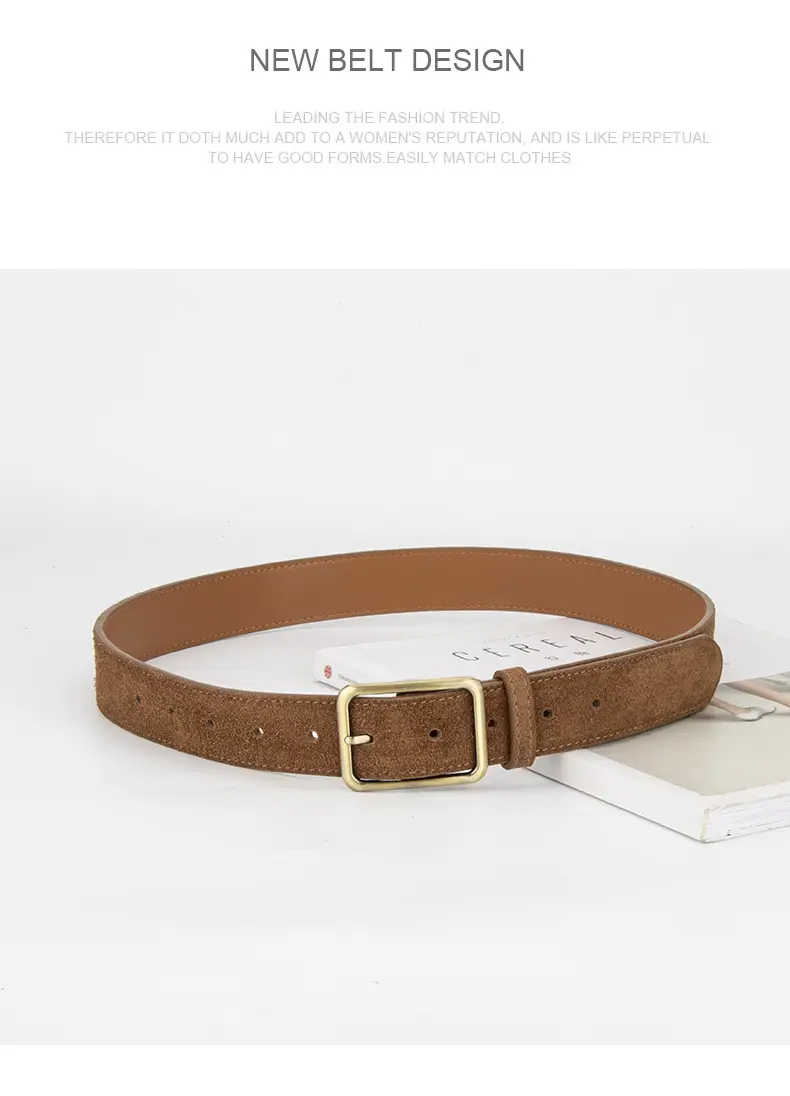 Black Square Buckle Suede Belt for Women — feature 14
