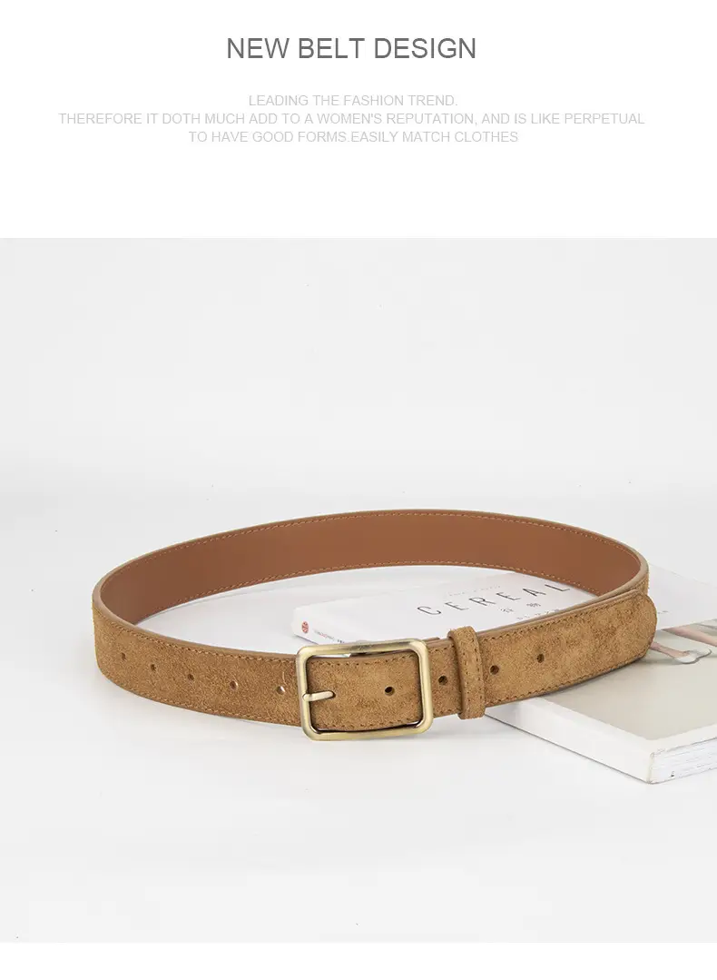 Black Square Buckle Suede Belt for Women — feature 15