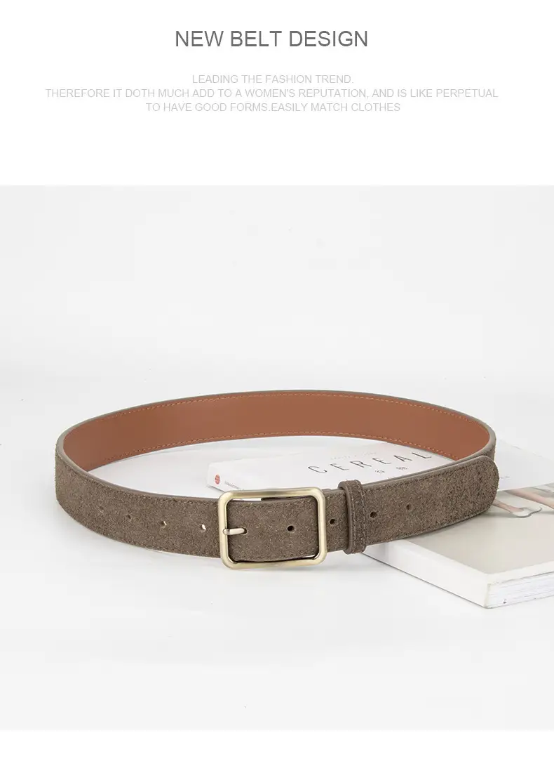 Black Square Buckle Suede Belt for Women — feature 16