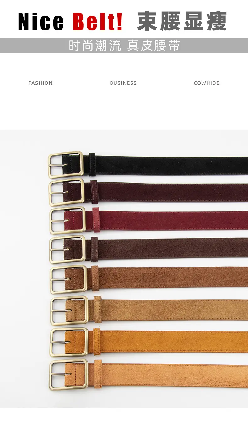 Black Square Buckle Suede Belt for Women — feature 3