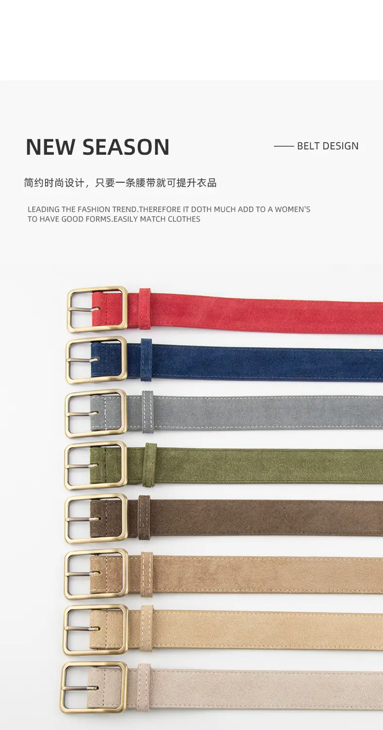 Black Square Buckle Suede Belt for Women — feature 4