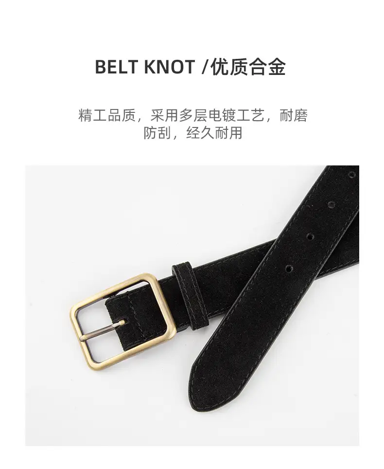 Black Square Buckle Suede Belt for Women — feature 6