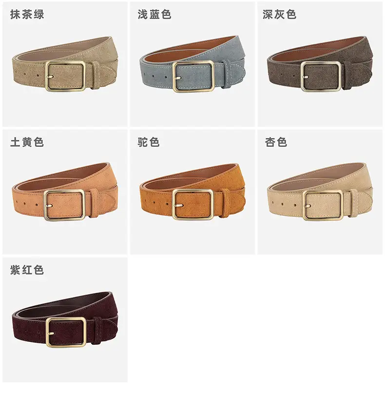 Black Square Buckle Suede Belt for Women — feature 9