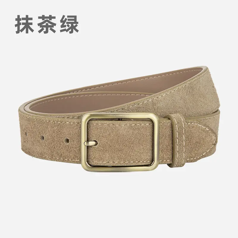 Black Square Buckle Suede Belt for Women - Image 10